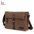 Customized logo leather shoulder bag canvas mens messenger bag